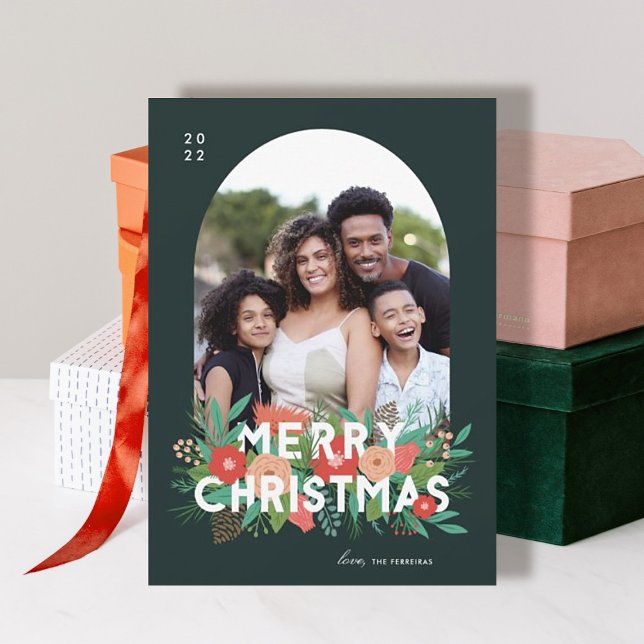 Modern fet God jul Arch-foto med fetstilt Blommigt Julkort (Skapare uppladdad)