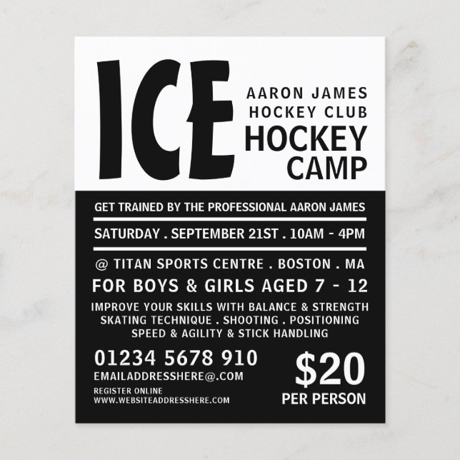 Modern fet, hockey Camp Reklam Flyer (Framsidan)