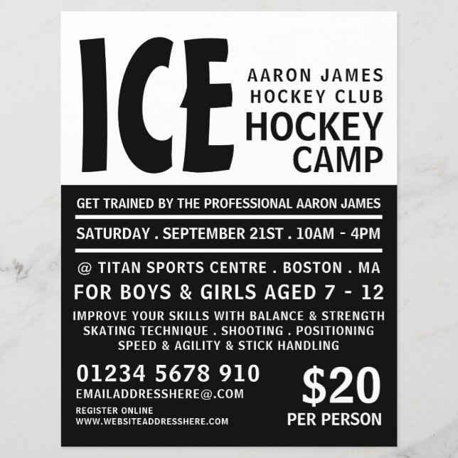 Modern fet, hockey Camp Reklam Flyer (Framsidan)