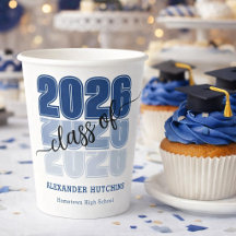Modern fet klass 2026 marinblå examensfest