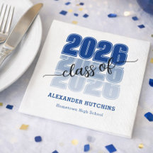 Modern fet klass 2026 marinblå examensfest