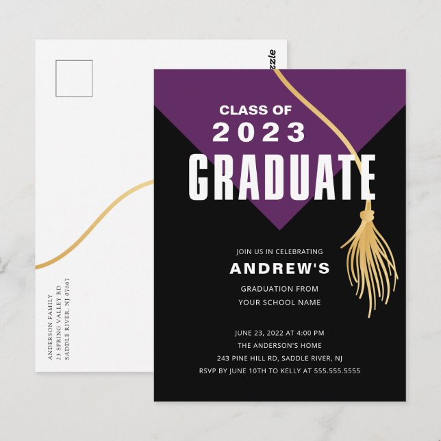 Modern fet Lila Grad Cap Studenten vykort (Fram/baksida)