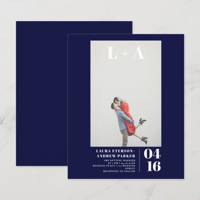 Modern fet minimibudget för marin foto bröllop (Fram/baksida)