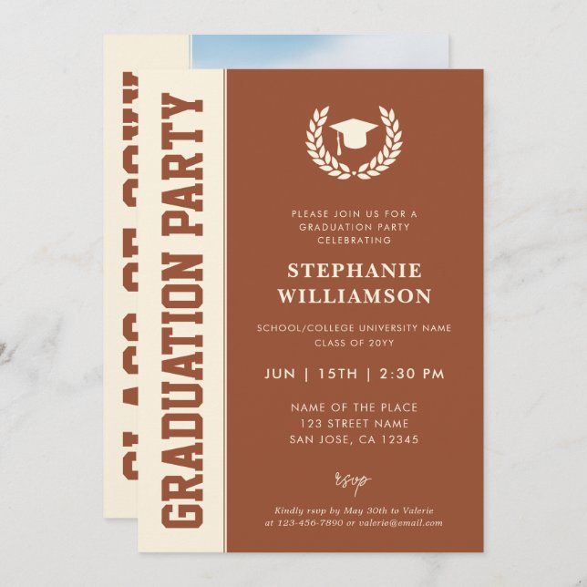 Modern fet och Elegant Grad Photo Studenten Inbjudningar (Fram/baksida)