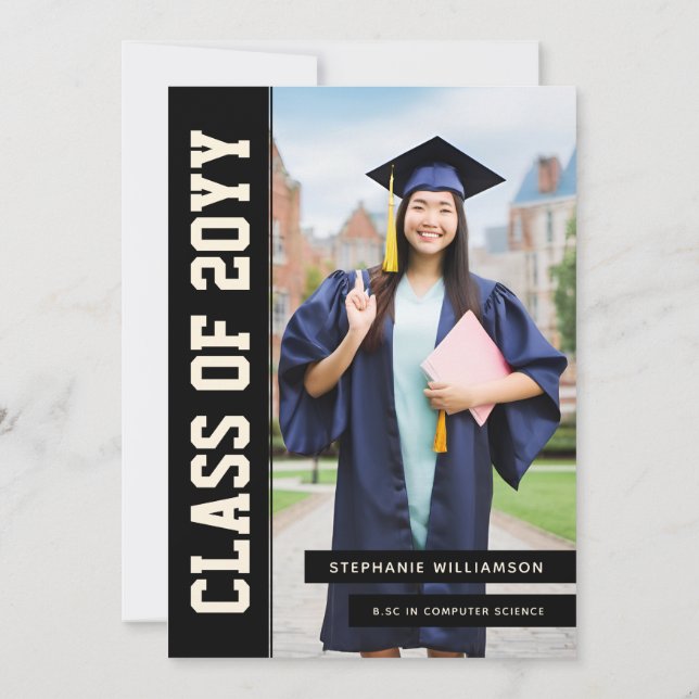 Modern fet och Elegant Grad Photo Studenten Inbjudningar (Baksida)