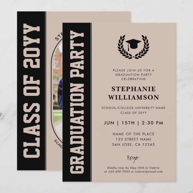 Modern fet och minimalistisk grad Photo Studenten Inbjudningar (Fram/baksida)