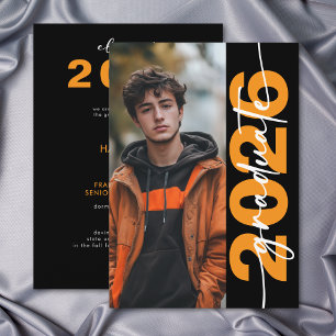 Modern fet orange typografi-examensannonsering inbjudningar