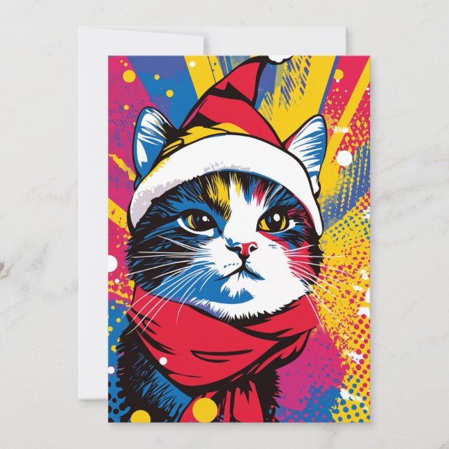 Modern fet Pop Art Julkatt Anpassad text Julkort (Framsida)