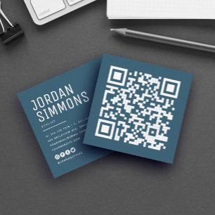 Modern fet QR-kod Enkel Snyggt blå Fyrkantigt Visitkort