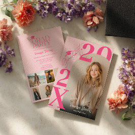 Modern fet retro rosa trendig 6 bilder examen inbjudningar