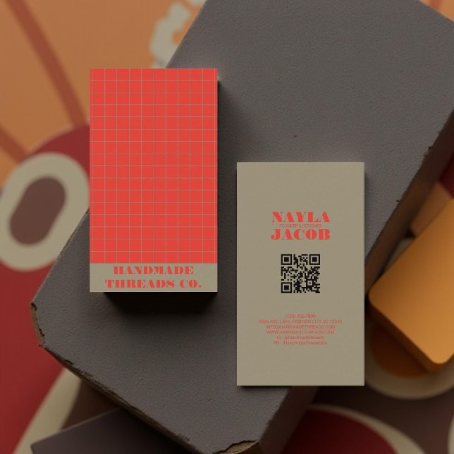 Modern fet röd, kontrollerad Mönster QR-kod Visitkort (Skapare uppladdad)