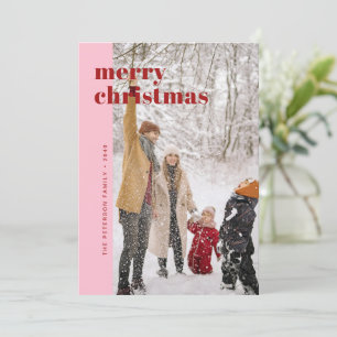 Modern fet röda och rosa God Jul-fotografi Julkort