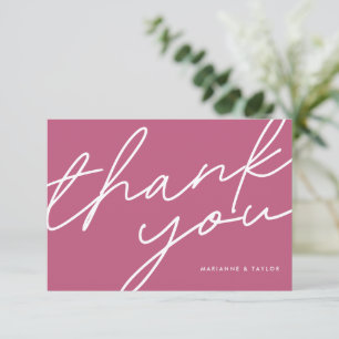 Modern fet Rosa Calligraphy Bröllop Photo Tack Kort