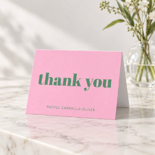 Modern fet rosa grön personlig Bat Mitzvah Tack Kort