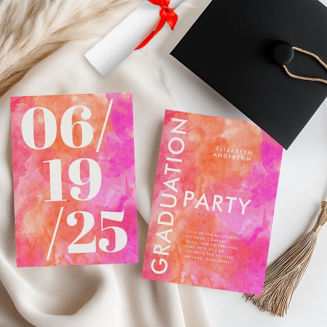 Modern fet rosa och orange examensfest inbjudningar (Skapare uppladdad)