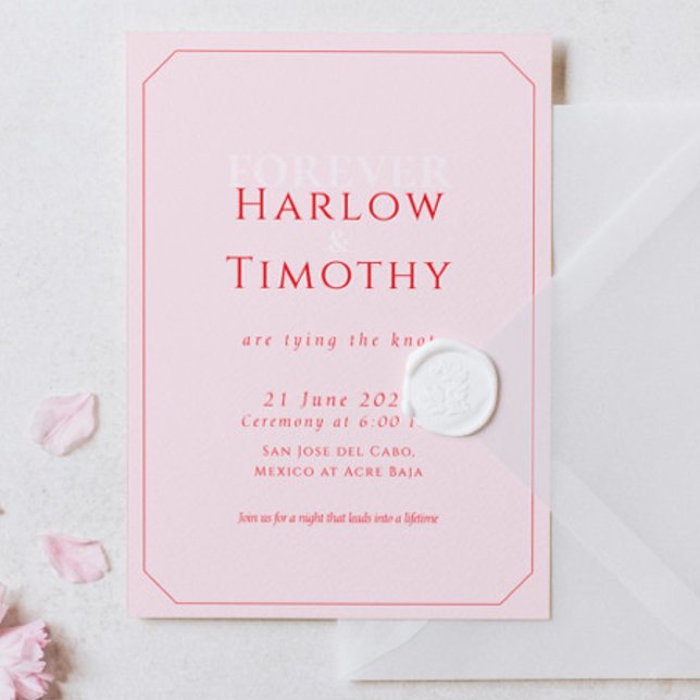 Modern fet rosa röd script bröllop inbjudningar (Modern Bold Pink Red Script Wedding Invitation)