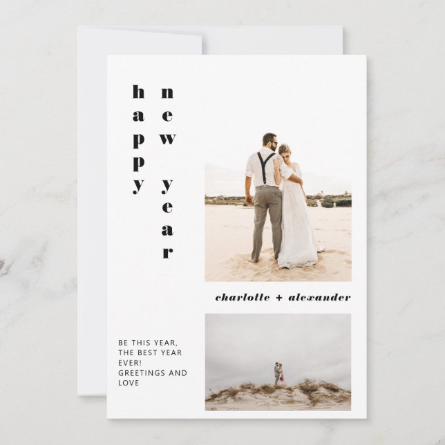 Modern fet stil skrift rosa gott nytt år 2 foto julkort (Framsida)