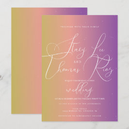 Modern fet stilfull ombre lila script bröllop   inbjudningar
