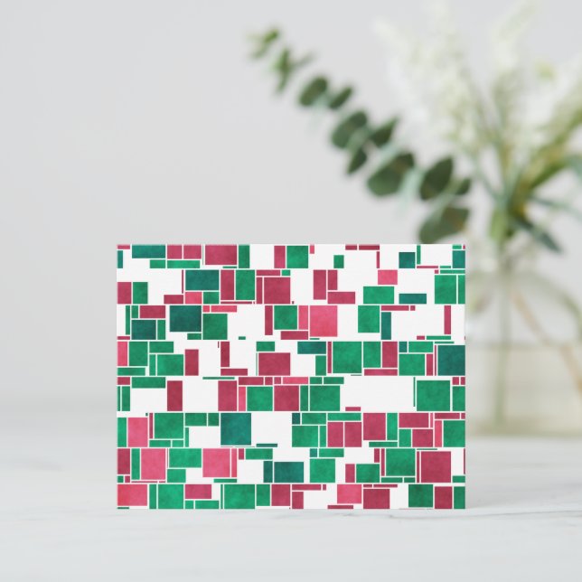 Modern fet stilren röd och grön jul Mondrian Vykort (Stående Fram)