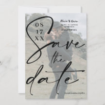 Modern fet svart, vitt skript sparar datumfoto