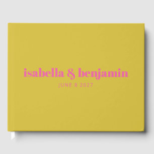Modern fet typografi Bright Rosa Gult Bröllop Gästböcker