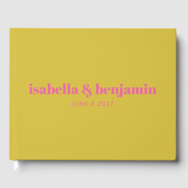Modern fet typografi Bright Rosa Gult Bröllop Gästböcker (Framsida)
