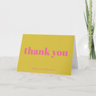 Modern fet typografi Bright Rosa Gult Bröllop Tack Kort