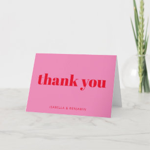 Modern fet typografi Bright Rosa och Red Bröllop Tack Kort