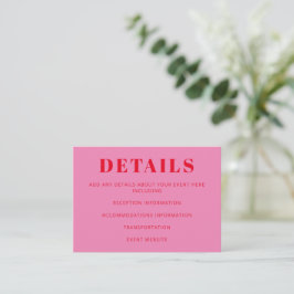 Modern fet typografi Bright Rosa och Red Bröllop Tilläggskort