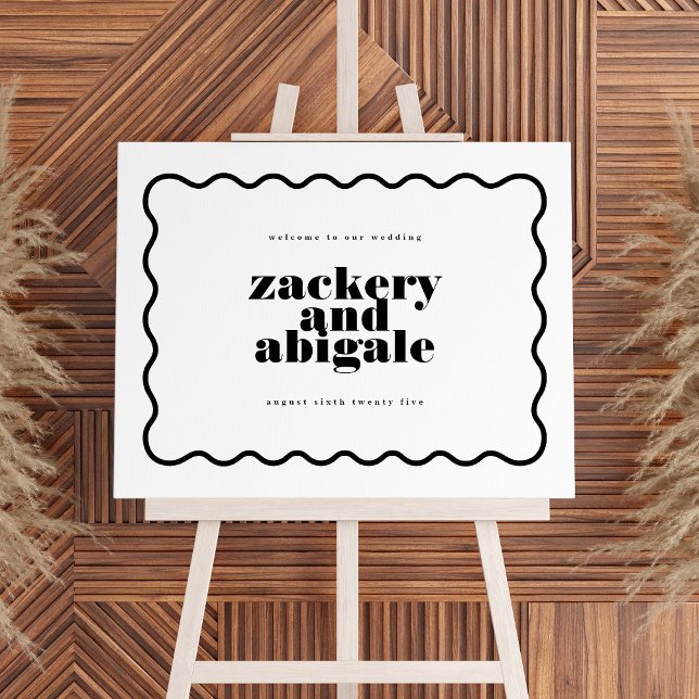 Modern fet Vågigt rad, svart, vit Bröllop Poster (Skapare uppladdad)