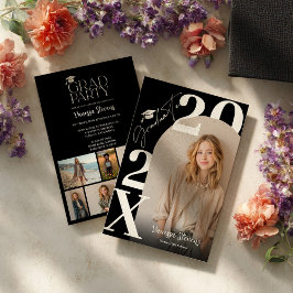 Modern fet vit svart trendig 6 bilder examen inbjudningar