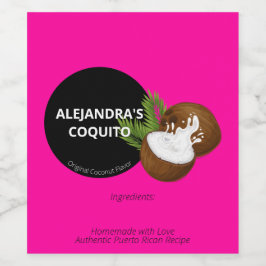 Modern fetalt rosa kokosnöts Coquito-flaska Vinflaska Etikett