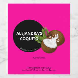 Modern fetalt rosa kokosnöts Coquito-flaska Vinflaska Etikett