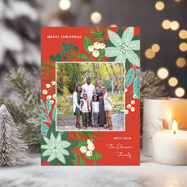 Modern fetbladig blomsterglädje jul fotokort julkort