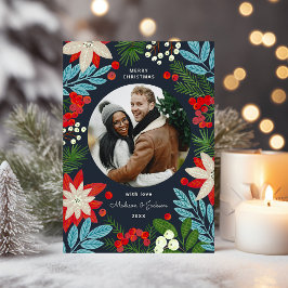 Modern fetbladig blomsterglädje jul fotokort julkort