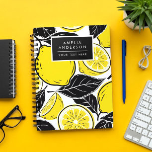 Modern fetbladsmönster i lemon och svart anteckningsbok