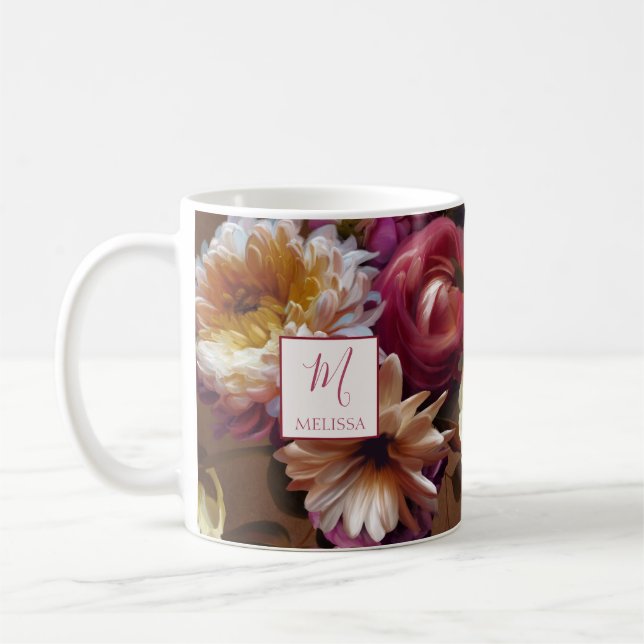 Modern fetbold rustik blomster | Monogrampresent Kaffemugg (Vänster)