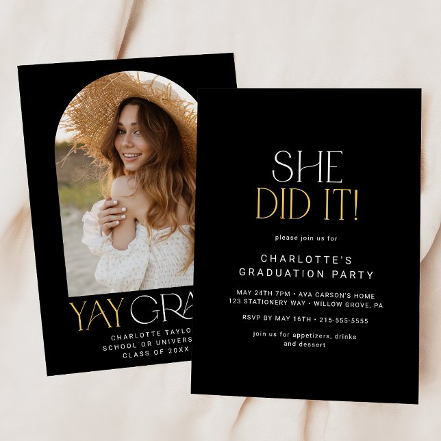 Modern Fete Black Guld gjorde det till Studenten Inbjudningar (Skapare uppladdad)