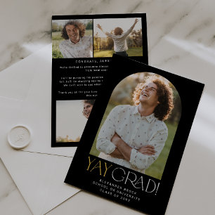 Modern Fete Black Guld Yay Grad Photo Studenten Meddelande