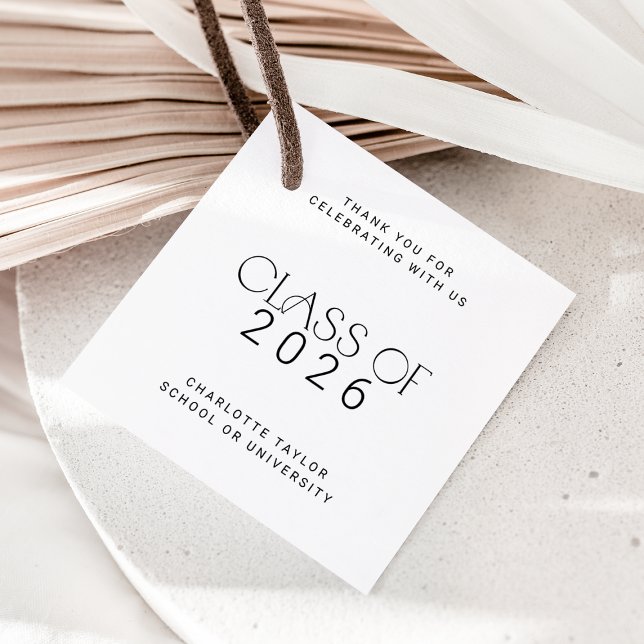 Modern Fete Class of 2024 Tack Gåvor Etiketter (Modern Fete Class of 2026 Thank You Graduation Favor Tags)