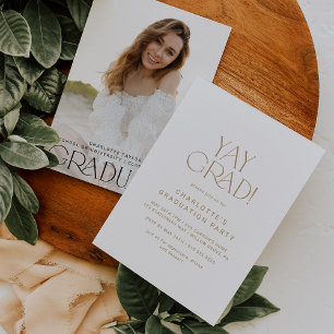 Modern Fete Guld Yay Grad Photo Studentfest Inbjudningar