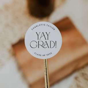 Modern Fete Minimal Yay Grad Studenten Sticker Runt Klistermärke
