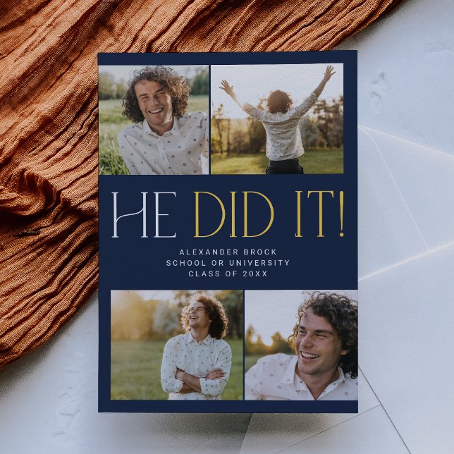 Modern Fete Navy Guld Han Gjorde Det Foto Examen Meddelande (Skapare uppladdad)