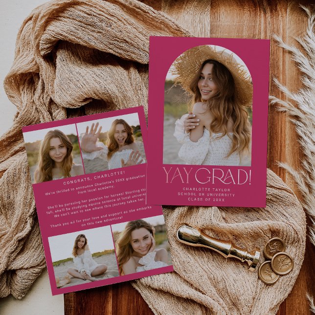 Modern Fete | Rosa Yay Grad Photo Arch Studenten Meddelande (Skapare uppladdad)