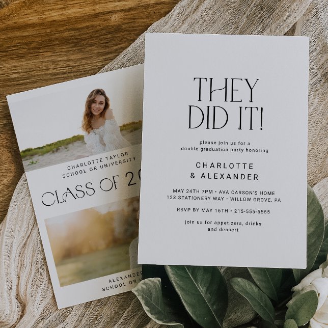 Modern Fete-Studentfest med minimal Dubbla Inbjudningar (Skapare uppladdad)