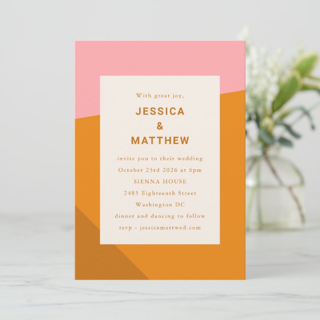 Modern fetstik geometrisk Rosa - bränd Orange Bröl Inbjudningar (Stående Fram)