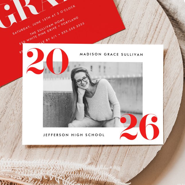 Modern fetstil 2025 Red Photo Studentfest Inbjudningar (Skapare uppladdad)