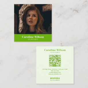 Modern fetstil grön Professionell QR-kodfoto Fyrkantigt Visitkort