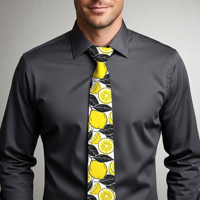 Modern fetstil Lemon & Svarta blad  Sömlöst mönste Slips (Skapare uppladdad)