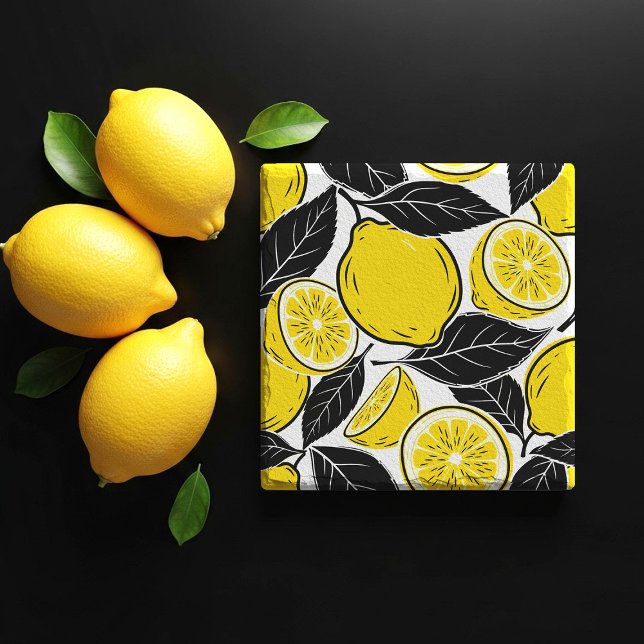 Modern fetstil Lemon & Svarta blad Sömlöst mönster Stenunderlägg (Skapare uppladdad)